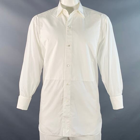 ERMENEGILDO ZEGNA XL White Textured Cotton French Cuff Tuxedo Long Sleeve Shirt